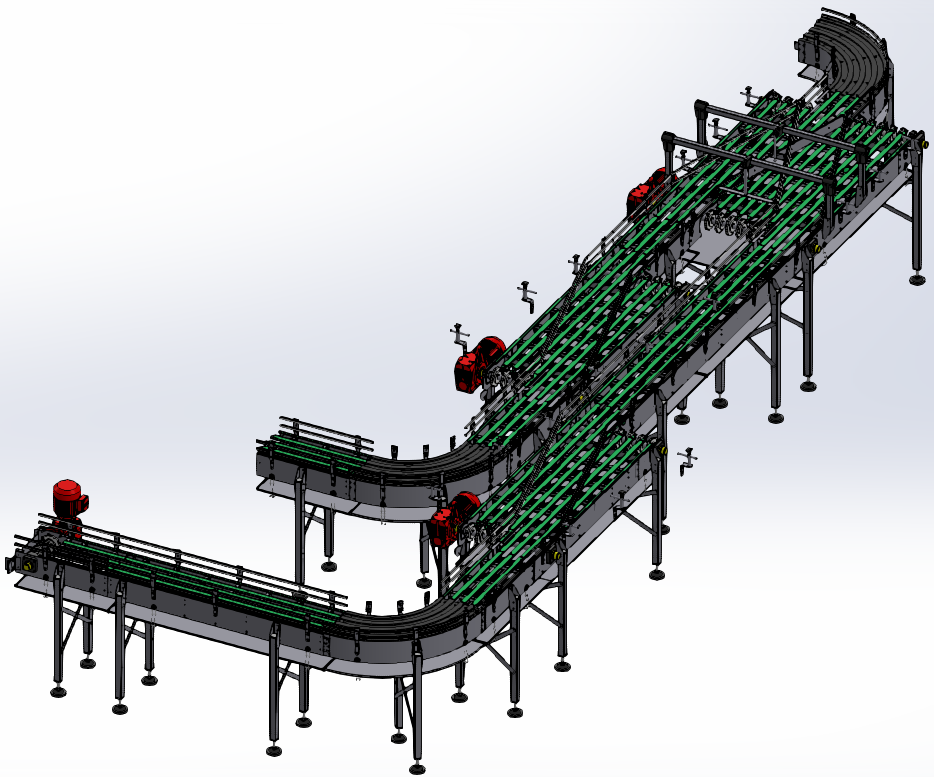 Multi-section chain conveyor line