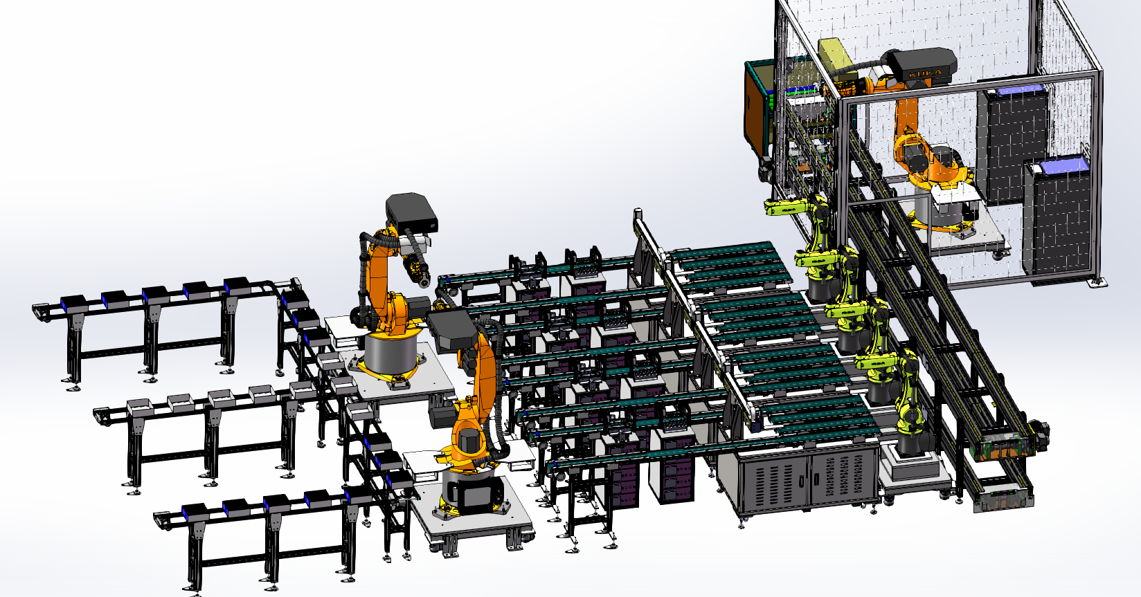 Battery cell double-speed chain processing line designed by Solidworks