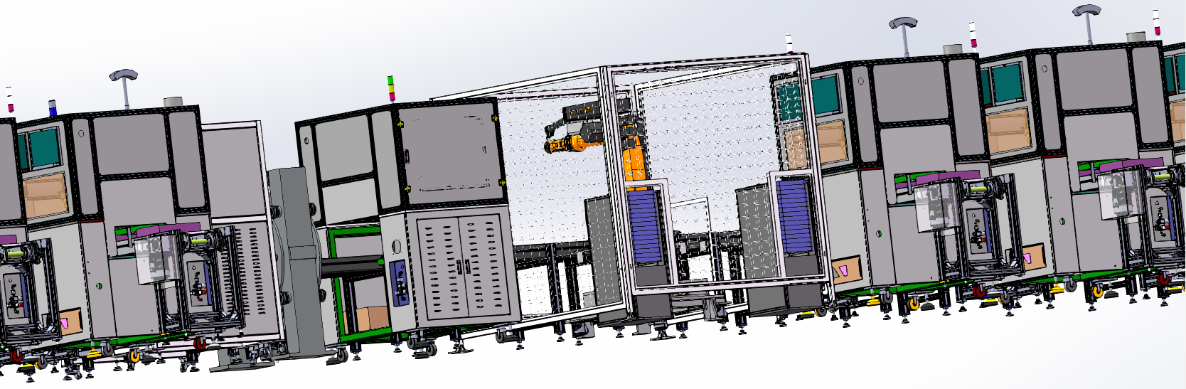 Battery cell welding production and processing line designed by Solidworks