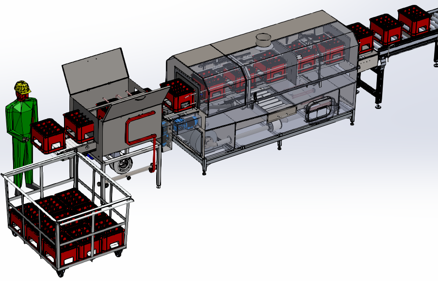 Industrial box washing machine automated assembly line designed by Solidworks
