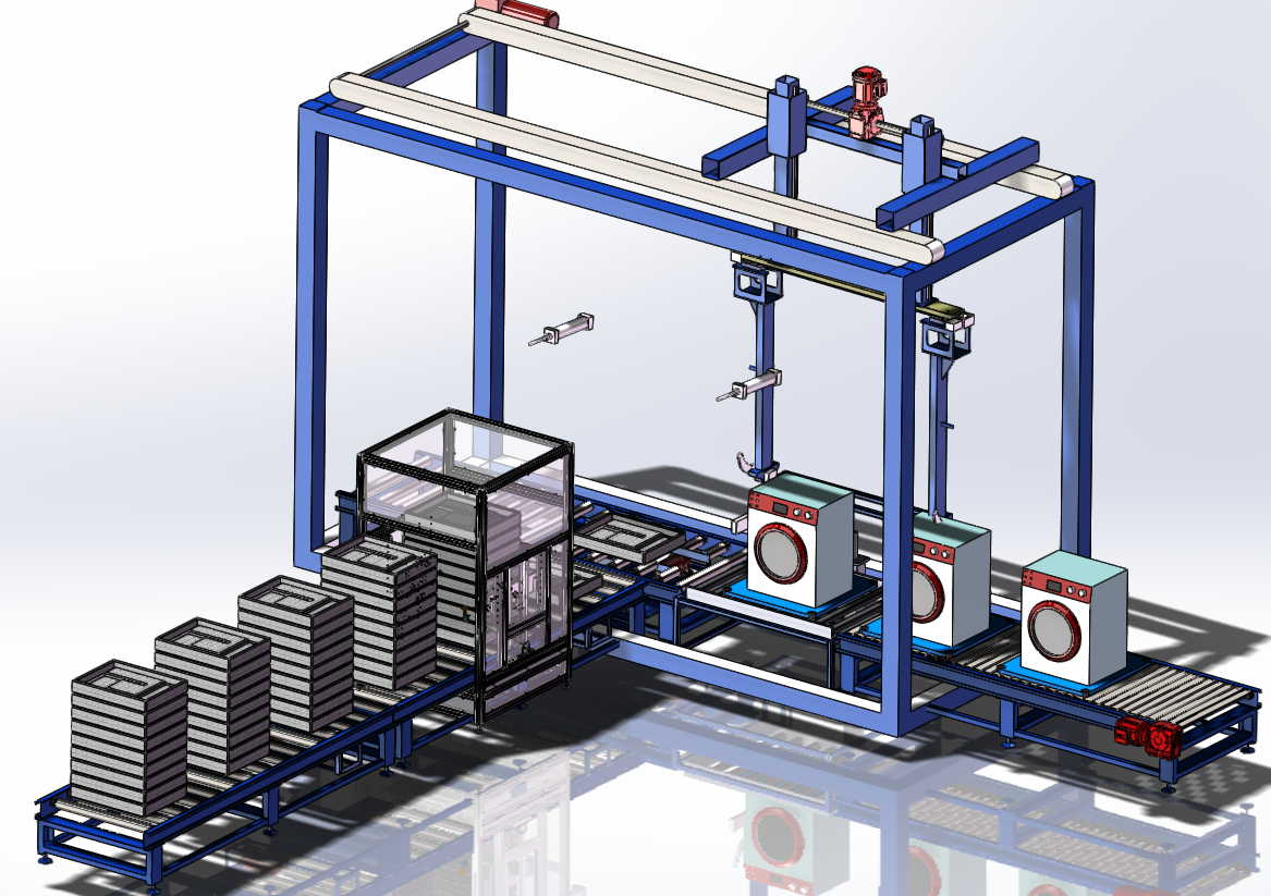 Drum washing machine bottom support assembly production line designed by Solidworks