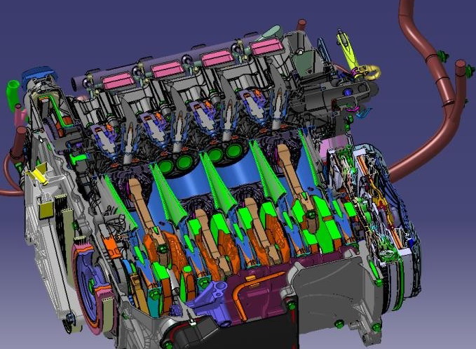 自動車エンジンシステムの3次元モデル.3D model of automobile power system by CATIA