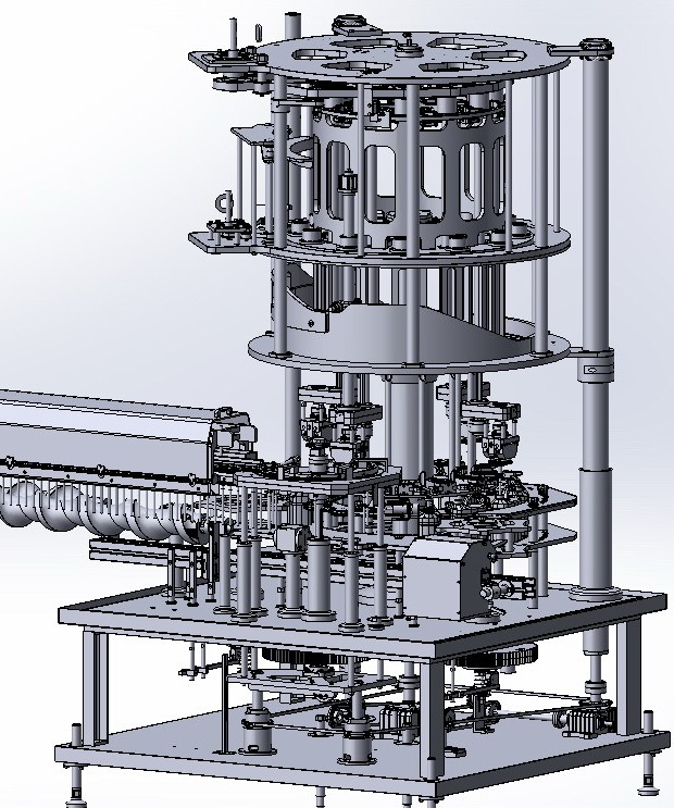 マルチヘッドロータリーキャッピングマシンの設計,Multi-head rotary capping machine design by Solidworks